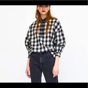 Zara checkered shirt with sequin collar